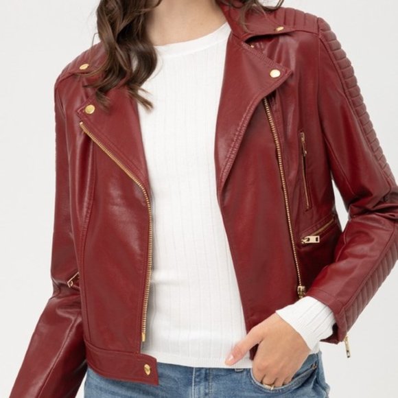 Love Tree Jackets & Blazers - !! LAST ONE !!  Faux Leather Moto Jacket - Wine, Size Medium - PRICE FIRM